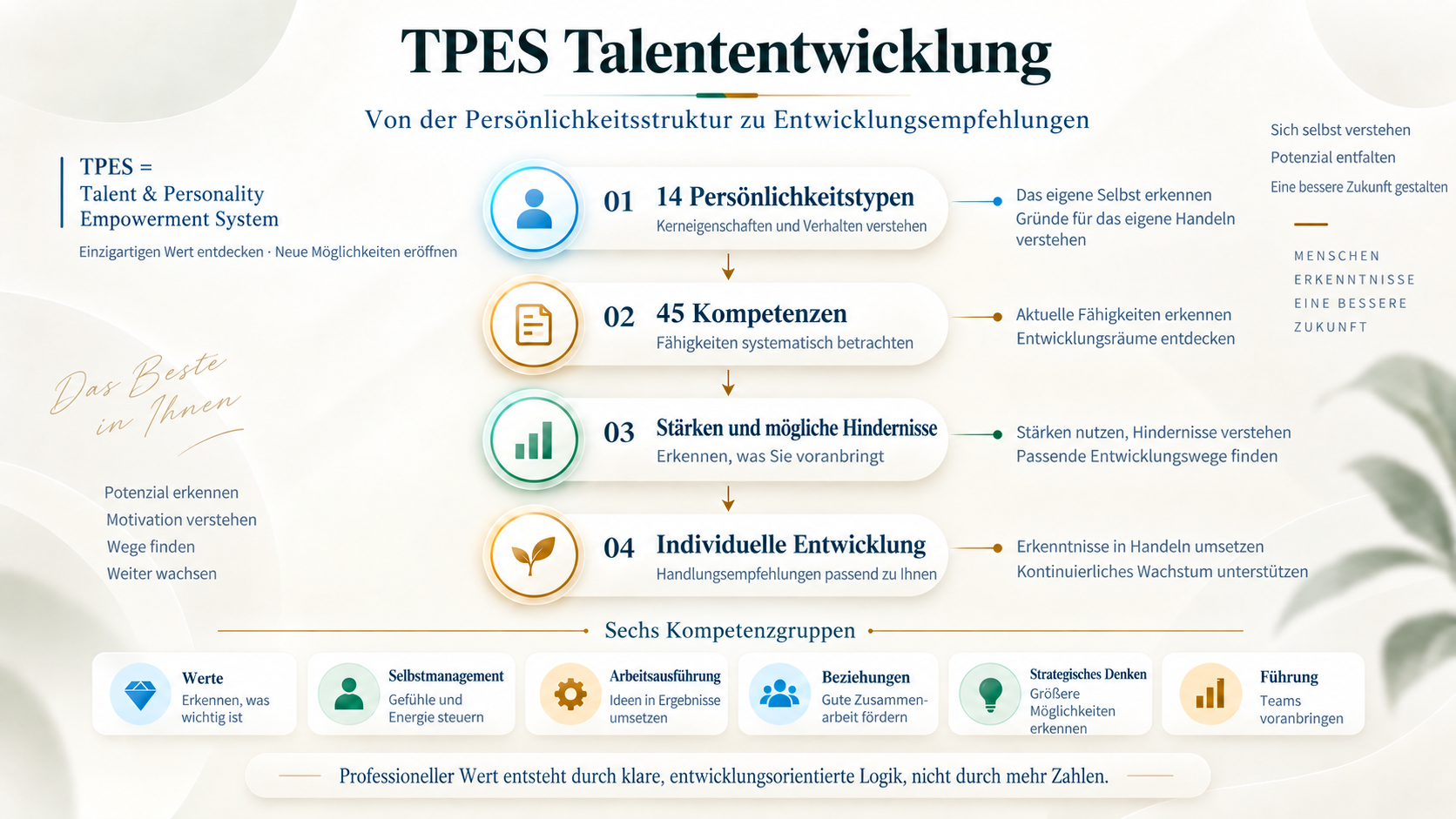 Persönlichkeit und Kompetenzen mit individuellen Entwicklungsempfehlungen verbinden