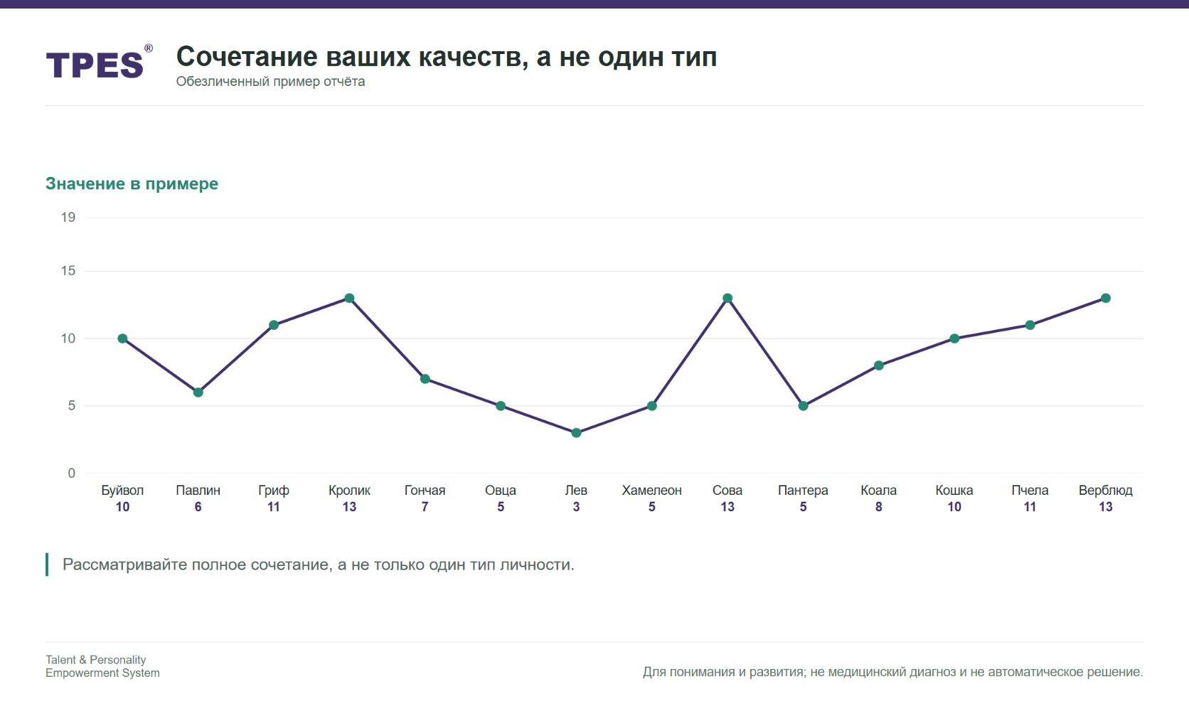 Страница отчёта: график 14 измерений; основные типы — Верблюд, Кролик, Сова; дополнительные — Гриф и Пчела.